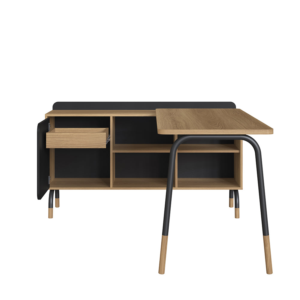 Mesa de escritório executiva com balcão Credenza 28003 Flexus - Artesanato - 75AX136/136LX60/37,5P