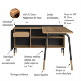 Mesa de escritório executiva com balcão Credenza 28003 Flexus - Artesanato - 75AX136/136LX60/37,5P