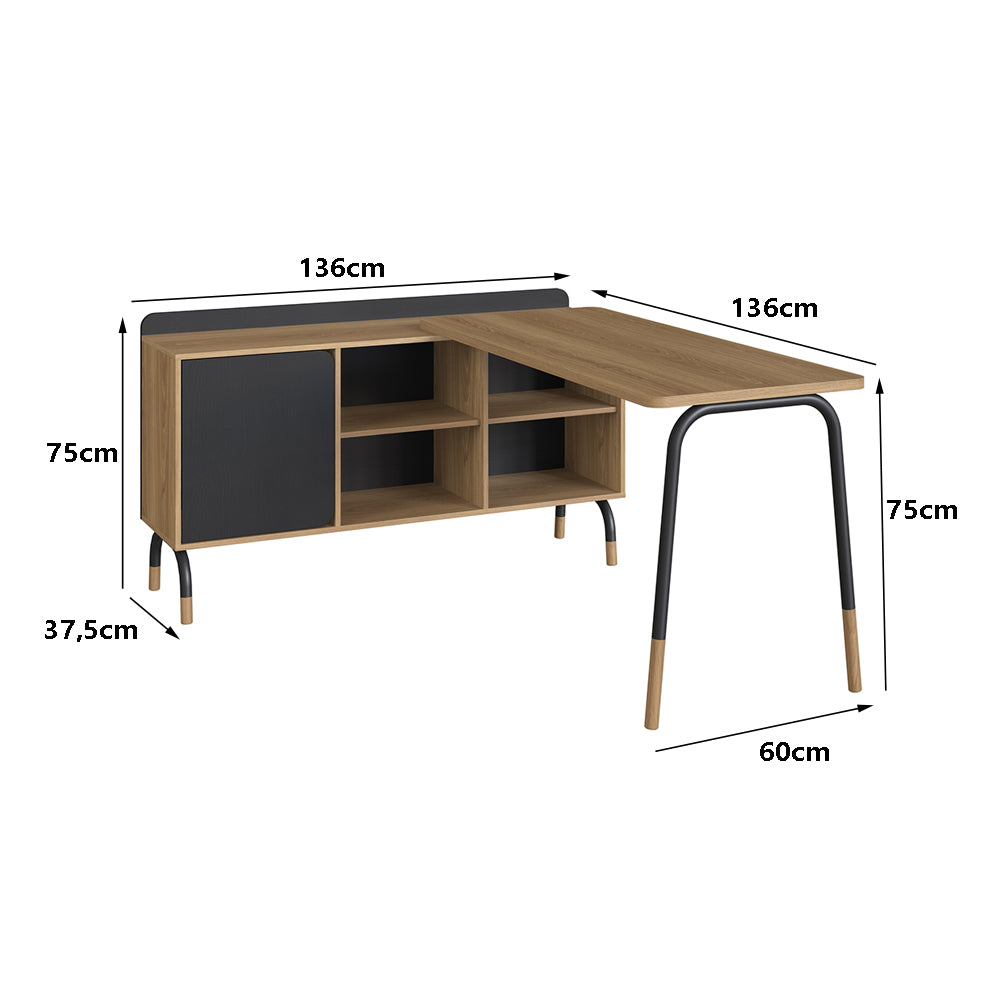 Mesa de escritório executiva com balcão Credenza 28003 Flexus - Artesanato - 75AX136/136LX60/37,5P