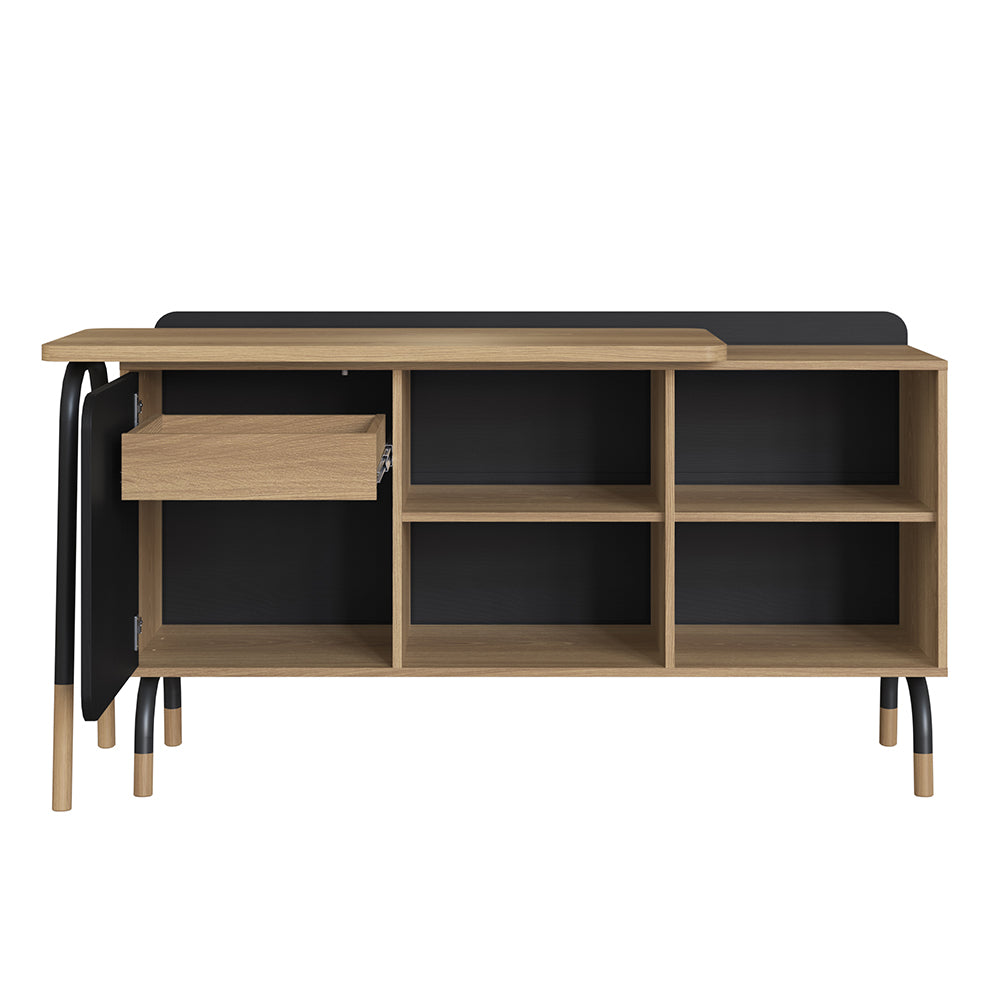 Mesa de escritório executiva com tampo giratório e balcão Credenza 28005 Flexus - Artesano - 78AX111/136LX45/37,5P