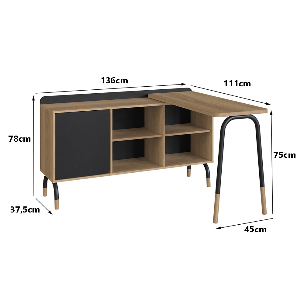 Mesa de escritório executiva com tampo giratório e balcão Credenza 28005 Flexus - Artesano - 78AX111/136LX45/37,5P