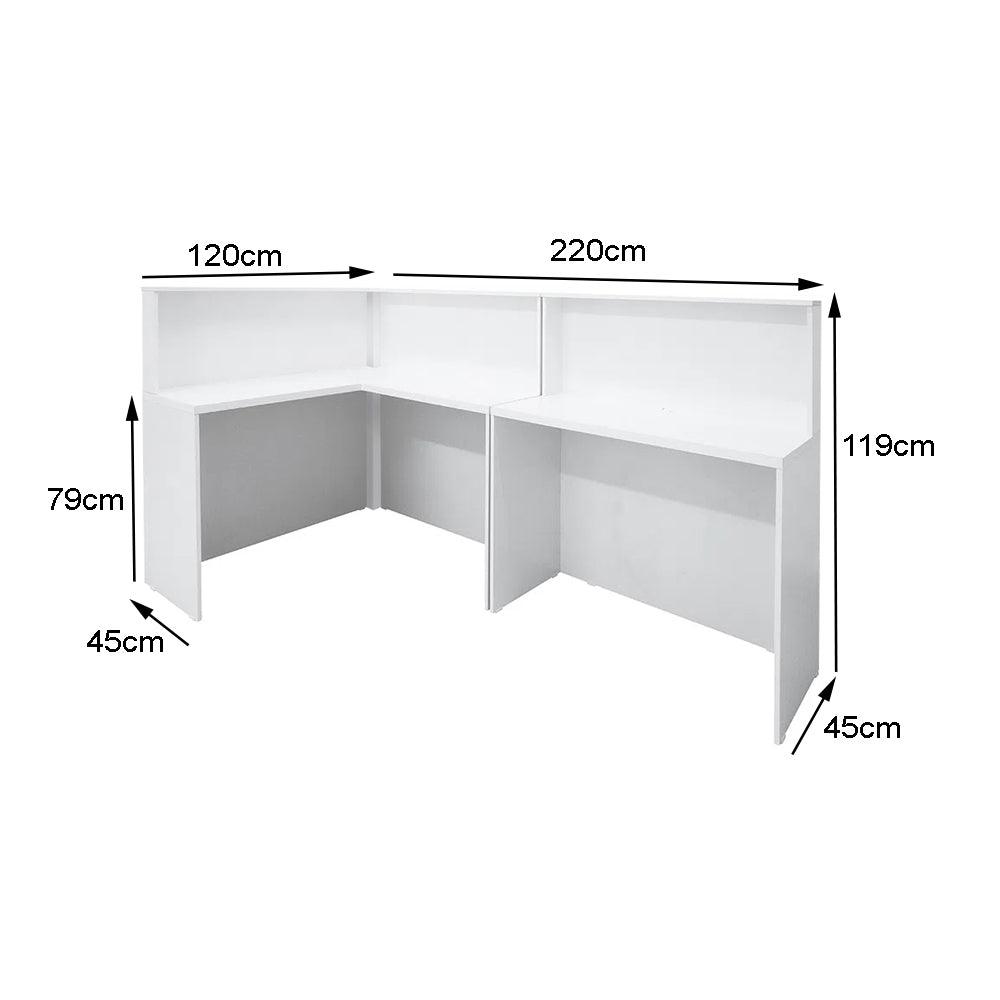 Balcão Recepção Atendimento em L + Balcão Reto com 1 passa fio no tampo Novo - SM Corporativo - 119AX120/220LX45P