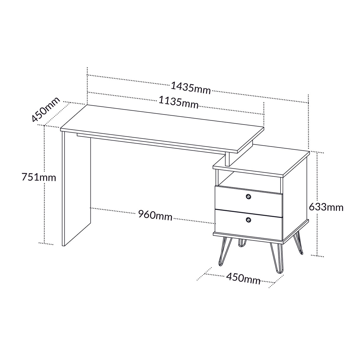 Escrivaninha Plus - Artany - 75,1AX1135/1435LX45P