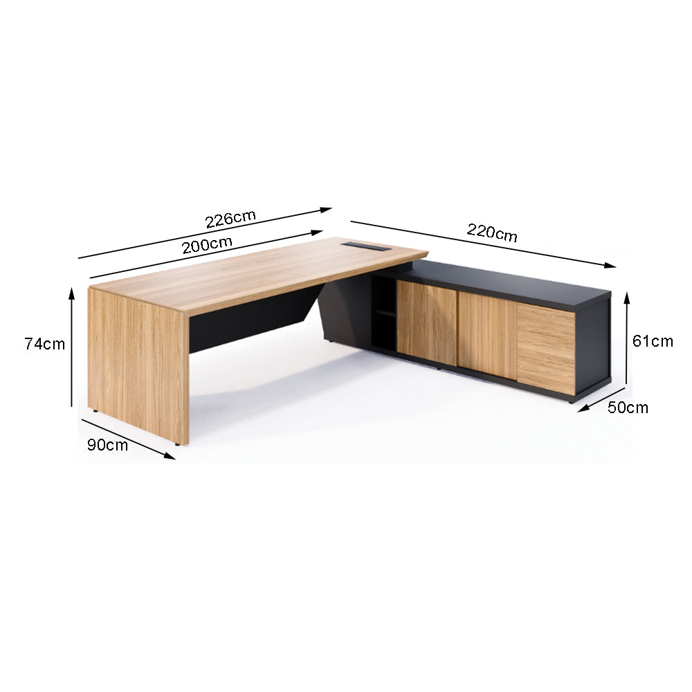 Mesa de escritório executiva Credenza com armário lateral direita - Euro Dom - 74AX200/226LX90P