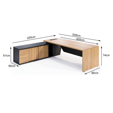 Mesa de escritório executiva Credenza com armário lateral esquerda - Euro Dom - 74AX200/226LX90P